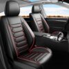 Kaomim Fit Golf Car Seat Covers (5 Seats Full Set) Compatible with VW Volkswagen Golf 2010-2024 2025 2026 - Full Coverage Breathable Leather, Airbag Compatible, Waterproof & All-Weather, Black+Red
