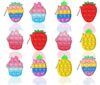 kapibarasensei 12Pcs pop Bubble Fidget Toy, Strawberries, Pineapples, ice Cream Simple Fidget Toy, Keychain Bubble Pop Desk Toy, Decompression Toys Suitable for All Ages
