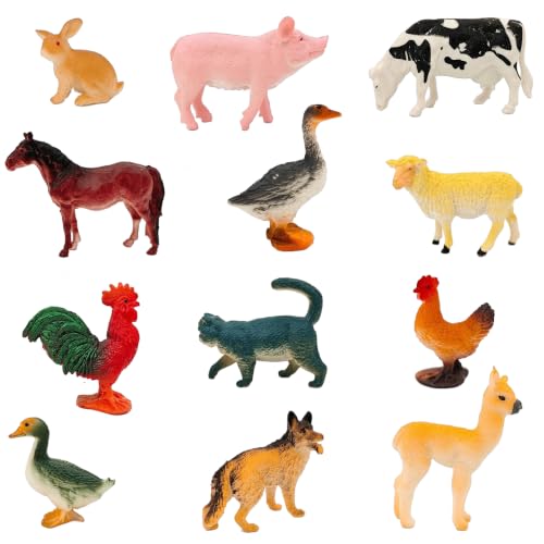 KAPILAVA Plastic Farm Animal Figurines, 12 Pcs Realistic Mini Barn Animal Figures, Farm Animals Toys for Kids, Farm Playset Educational Learning Toys for Boys Girls, Party Favor Cake Topper