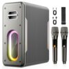 Karaoke Machine with 2 Wireless Microphones, Portable Bluetooth Karaoke Speaker for Adults, 2 Voice Mode & LED Party Lights, Party Birthday Gifts for Kids Family,Supports BT/TWS/AUX/USB/TF