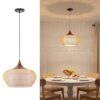 Karjearl Rattan Pendant Light Fixture, 15.7" Boho Hand-Woven Wicker Hanging Lighting with Solid Wood, Coastal Basket Chandelier for Dining Room, Kitchen Island, Bedroom, 1-Light, Hardwire, E26 Base