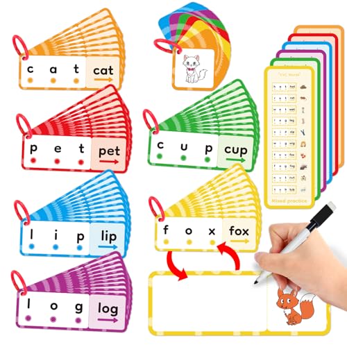 Kasfalci CVC Word Games, Flash Cards, Phonics and Speech Therapy Toys for Toddlers and Kids - Learn to Read, Spelling and Reading Learning Activities - Kindergarten Preschool Educational Toy