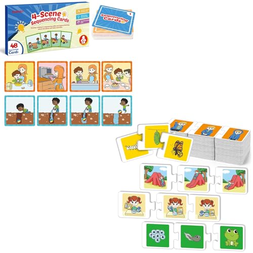 Kasfalci Sequencing Cards & Puzzles,Sequence Game for Kids,Speech Therapy for Autism,Improve Storytelling,Social Skills,Sentence Building,Preschool Learning Activities for Classroom & Homeschool