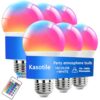 KASOTILE RGB Color Changing LED Light Bulbs with Remote Control, 9W Dimmable A19 E26 Base, 16 Colors Warm White, 4 Lighting Modes Timer Memory Function, 6 Pack