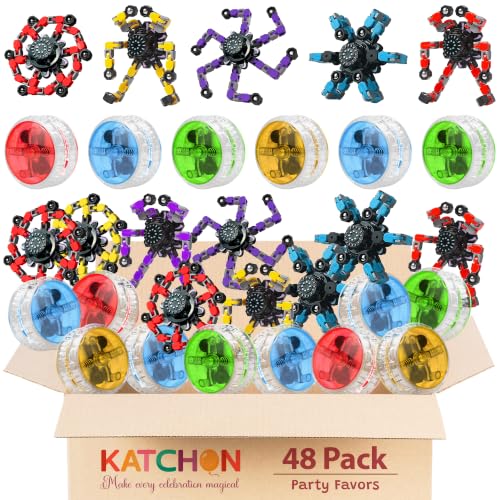 KatchOn, Pack of 48, Transformable Fidget Spinners with Light Up Yoyos Bundle - Birthday Party Favors for Kids 8-12, Treasure Box Toys for Classroom Goodie Bags Stuffers for Kids Robot Fidget Spinners