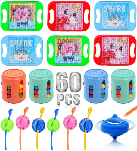 KatchOn, Pack of 60, Magical Bean Fidget Spinners with Sensory Maze Fidget Toys and Spinning Tops Bundle - Birthday Party Favors for Kids 8-12, Treasure Box Toys for Classroom Goodie Bags Stuffers