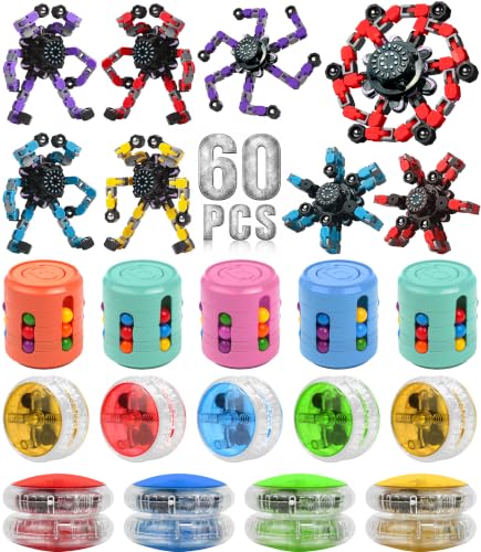 KatchOn, Pack of 60, Transformable Fidget Toys with Light Up Yoyos and Bean Fidget Spinners Bundle - Birthday Party Favors for Kids 8-12, Treasure Box Toys for Classroom Goodie Bags Stuffers for Kids
