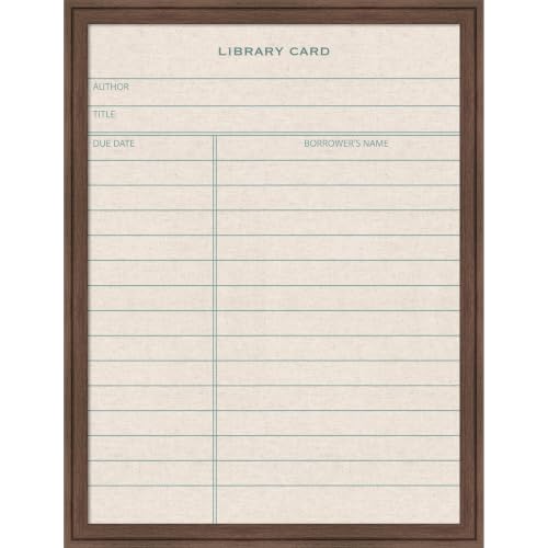 Kate and Laurel Framed Fabric Magnetic Board 20 x 26, Linen Library Card Printed Linen Casual Transitional Bulletin Board for Use as a Vision Board or Wall Organization, Florence Medium Brown Frame
