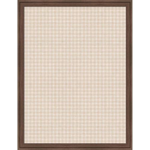 Kate and Laurel Framed Fabric Magnetic Board 20 x 26, Mini Gingham Neutral Linen Printed Linen Casual Transitional Bulletin Board for Use as a Vision Board or Wall Organization, Florence Medium Brown