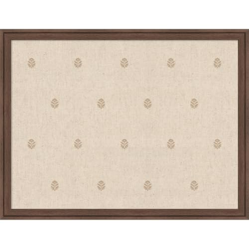 Kate and Laurel Framed Fabric Magnetic Board 26 x 20, Beige Botanical Block Print Printed Linen Casual Transitional Bulletin Board for Use as a Vision Board or Wall Organization, Florence Medium Brown