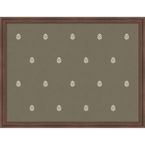 Kate and Laurel Framed Fabric Magnetic Board 26 x 20, Green Botanical Block Print Printed Linen Casual Transitional Bulletin Board for Use as a Vision Board or Wall Organization, Florence Medium Brown