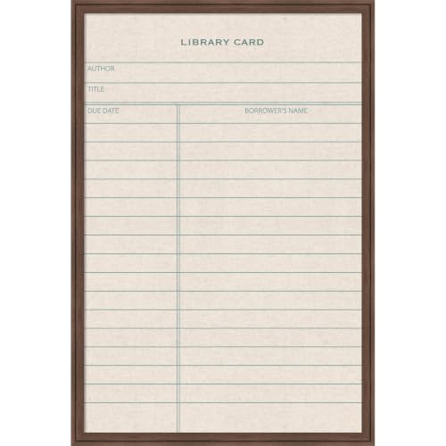Kate and Laurel Framed Fabric Magnetic Board 26 x 38, Linen Library Card Printed Linen Casual Transitional Bulletin Board for Use as a Vision Board or Wall Organization, Florence Medium Brown Frame