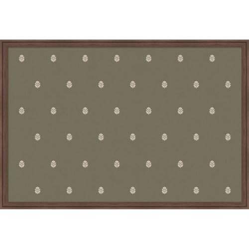 Kate and Laurel Framed Fabric Magnetic Board 38 x 26, Green Botanical Block Print Printed Linen Casual Transitional Bulletin Board for Use as a Vision Board or Wall Organization, Florence Medium Brown