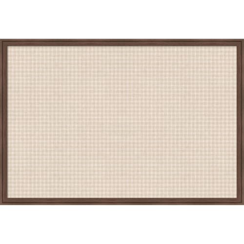 Kate and Laurel Framed Fabric Magnetic Board 38 x 26, Mini Gingham Neutral Linen Printed Linen Casual Transitional Bulletin Board for Use as a Vision Board or Wall Organization, Florence Medium Brown
