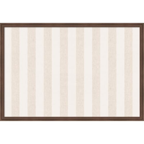 Kate and Laurel Framed Fabric Magnetic Board 38 x 26, Wide Stripes Linen and White Printed Linen Casual Transitional Bulletin Board for Use as a Vision Board or Wall Organization, Florence Medium