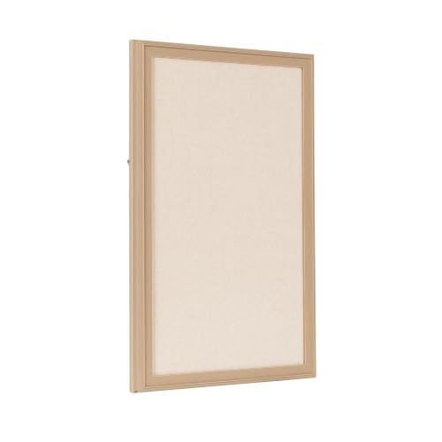 Kate and Laurel Oakhurst Rectangle Framed Linen Fabric Pinboard, 15 x 24, Light Tan, Traditional Bulletin Board with Stepped Profile for Motivational Vision Board or Wall Organization
