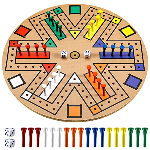 Kathfly Fast Track Board Game Wooden 3-6 Players Board Game Set with 24 Boards Games Pieces and 2 Dice, Fast Track Games Night for Adult Teens Family Party(14.2 Inch)