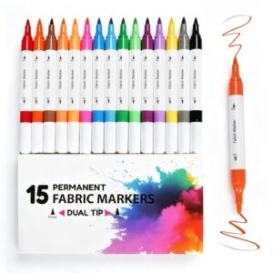 Kato Tirrinia 15 Dual Tip Fabric Markers Kit – Permanent No-Bleed Fabric Paint Pens for Blankets, T-Shirts, Canvas & DIY Crafts