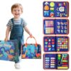 KAWITLO Toddler Montessori Busy Board - Dinosaur Learning Activity Toy, Boys Gift, Sensory Learning Toy for Toddlers, Educational Busy Book for Toddlers, Travel Toy (Blue)