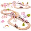 kazemizu Wooden Unicorn Train Set for Toddlers 2-4 – Pink Princess Castle Fantasy Railway Toy with Magnetic Trains & Tracks, Birthday Gift for 3 4 5 6 7 Year Old Girl