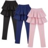 kdoikmu Girls School Uniform Pants Leggings with Skirt Cotton Kids Toddler Tutu Pants,Black Navy Pink 3 Pack,120 5-6 Years
