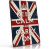 Keep Calm And Carry On British Flag Vintage Retro Metal Sign 8x12 Inch, Funny Aluminum Wall Decor for Living Room Bedroom Office Kitchen Bar Cafe Club Pub Garage Wall Decor Art