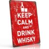Keep Calm And Drink Whisky Funny Metal Sign 8x12 Inch, Aluminum Wall Decor for Home Bar Man Cave Pub Lounge Speakeasy and Drinking Den Bar Decor