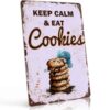Keep Calm And Eat Cookies Chocolate Chip Dessert Quote Metal Sign 8x12 Inch, Funny Aluminum Wall Decor for Kitchen Dining Room Coffee Bar Bakery Restaurant Food Shop Home Wall Decor