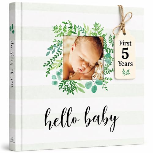 Keepsake Baby Memory Book for First 5 Years Boys or Girls, Timeless Baby Milestone Book, Gender Neutral Baby Scrapbook Journal, First Year Record Book Photo Album, Gifts for Baby Shower & New Parents