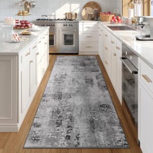 Kelarea Washable Runner Rug, 2'6''x8' Grey Kitchen Rugs Runner with Rubber Backing, Abstract Non-Slip Carpet Runners for Hallways, Kitchen, Bedroom, Laundry, Entrance