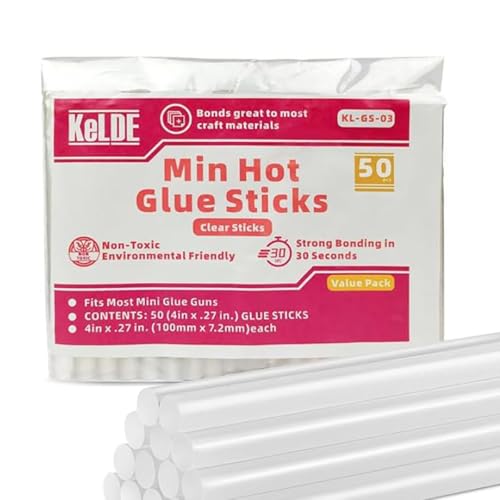 KeLDE 50PCS Mini Hot Glue Sticks (4" x 0.27") - Clear Glue Sticks for Fabric, Wood, Paper, Metal, Plastic | Universal for DIY Crafts, Home Repair & Decor | Fits Most Glue Guns