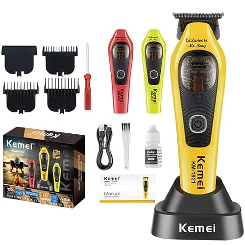 KEMEI KM-1921 Professional Hair Clipper for Men, 9000RPM Magnetic Levitation Motor, Cordless Electric Hair Trimmer with DLC Ceramic Blade & Charging Stand, Grooming Kit with 2 Modular Covers, Gift