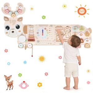 kenvc Reindeer Activity Wall Busy Board Panels, 12-in-1 Sensory Wall Panel for Kids, Toddler Montessori Learning Activity Center, Perfect for Toddler Playroom Nursery Classroom Dentist Waiting Room