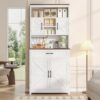 kepptory 69" Kitchen Pantry Cabinet with Shelves and Drawer, Tall Freestanding Buffet Sideboard Storage with Cup Hooks, Farmhouse Coffee Bar Cabinet for Dining Room, Entryway, Living Room