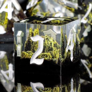 KERWELLSI DND Dice Set D&D, 7pcs Sharp Edge Resin D and D Dice with Gift Box, Nature Mountain Dungeon Dragon Role Playing Dice D20 D12 D10 D8 D6 D4