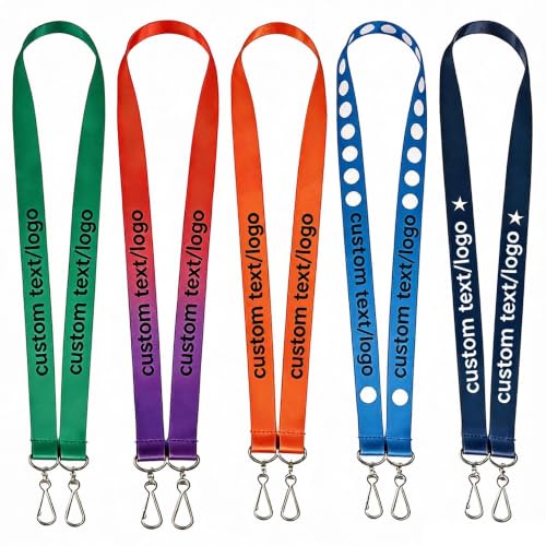 Ketangmu Custom Personalized Lanyards 30-5000PCS with Logo/Photo/Text/Name, Bulk Custom Lanyard for ID Badges, Customized Lanyards for Office Company School Event (double paparazzi button)