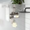 KFGVBNRW Hanging Shower Caddy for Over Shower Door, Brushed 304 Stainless Steel Bathroom Organizer Basket with Hooks, Rust Resistant Storage Shelf No Drilling Required