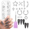 KFHENSOMR Goth Nail Art Charms with Stainless Steel Nail Piercing Drill Bit