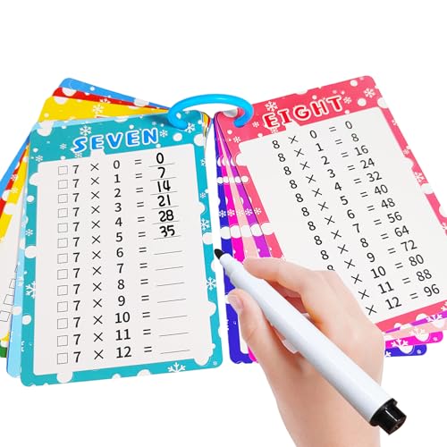 Kiadekoce Multiplication Flash Cards 0-12, 14PCS Times Table Flashcard Chart, with Dry Erase Markers Sorting Ring, 1st, 2nd, 3rd Grades Educational Math for Classroom Home