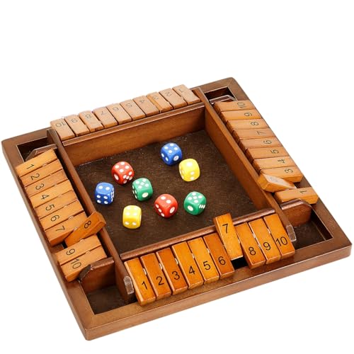 Kiapeak Shut The Box Dice Game, 10 Numbers Traditional Wooden Pub Bar Board Game, Family Classics Tabletop Version Games for Classroom, Party, or Pub