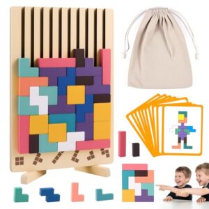 Kiapeak Wooden Stacking Puzzle Toy, 3D Russian Block Puzzle Jigsaw,Montessori Educational Board Game Gift for Boys and Girls, Stacking Blocks Toys for Family Brain Teaser Activity