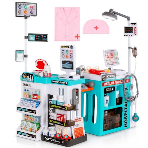 Kiddokidz Kids Doctor Playset Medical Station, Pretend Hospital Toy with Dentist, Pharmacy & Checkout Counter, Doctor Kit with Medical Accessories, Educational Role Play Toy for Toddlers, Pink