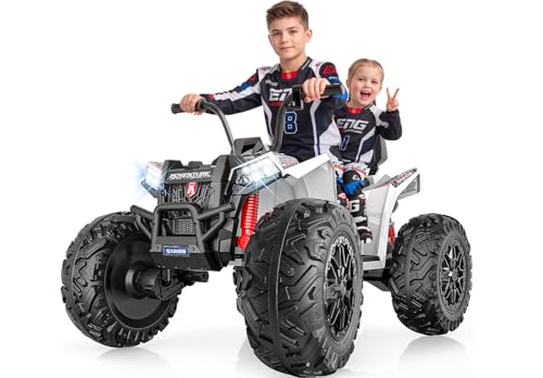Kids ATV 4 Wheeler, 24V 4WD Ride On Toys Car for Big Kids 5-14, 800W Electric Vehicle Quad Max 7.5Mph w/XXXL EVA Tires, Sturdy Frame, 2 Seater, Soft Start, Shock Absorber, Bluetooth, LED Lights