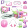 Kids Construction Tool Set for 3 4 5 6 7 Year Old Boys Girl,Pink Preschool Pretend Play Tool,Pretend Play Tools Set Toddler Toys,with Electric Drill Chainsaw、Electric Drill,Toy Tools Gifts for Kids