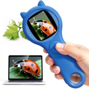 Kids Digital Microscope for Boys, 500X Handheld Pocket Microscope with 2" IPS Screen, Adventure STEM Toy for Travel, Camping & School Projects Age 5-12 (Dark Blue)