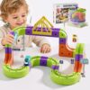 Kids Electric Train Set for 3+ years old, Track Building Blocks Toy with Storage Bag,20 pcs Traffic Signs, USB Cars Cubeblock toy for age 4-8 boys girls, Family Christmas Birthday Gift Outdoor Camping