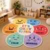 Kids Emotions Classroom Rug, Fun Shaped Feelings Chart Floor Mat, How are You Feeling Today Rug, Preschool Social Emotional Learning Carpet for Circle Time, Daycare, Kindergarten (Flower #2)