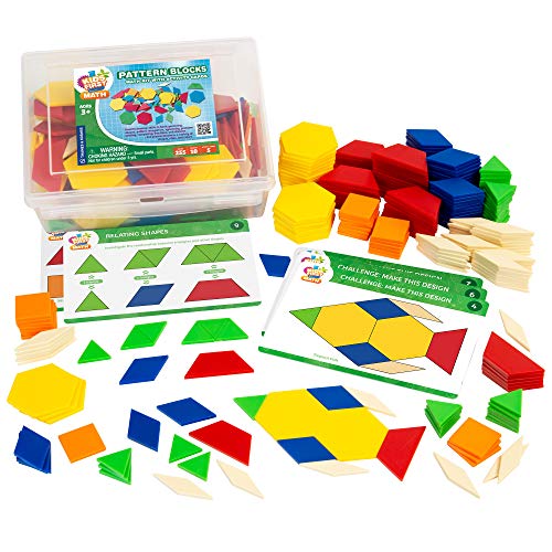 Kids First Math: Pattern Blocks Math Kit w/Activity Cards | 250 Colorful Plastic Geometric Blocks | Explore Geometry, Shapes, Division, Fractions & More | At-Home or Classroom Learning, Ages 3+