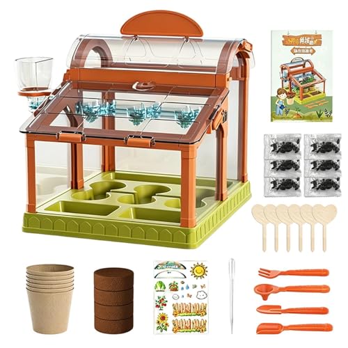 Kids Greenhouse Flower Growing Kit, Greenhouse Growing Terrarium Kit, LED Enhanced Childrens Greenhouses Set, Discovery Educational Gardening Toy, for Classroom Home Farm Nature Flower