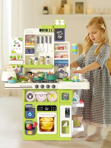 Kids Kitchen Playset, 39.4 Inches Play Kitchen with Sound & Light, Faucet, Electric Stove, Play Sink and Kitchens Accessories, Indoor/Outdoor Kitchenette for Toddlers 3+ Years Old Green
